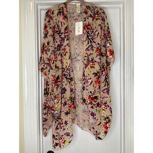 NWT Simply Noelle Floral Raised Velvet Sheer Kimono One Size